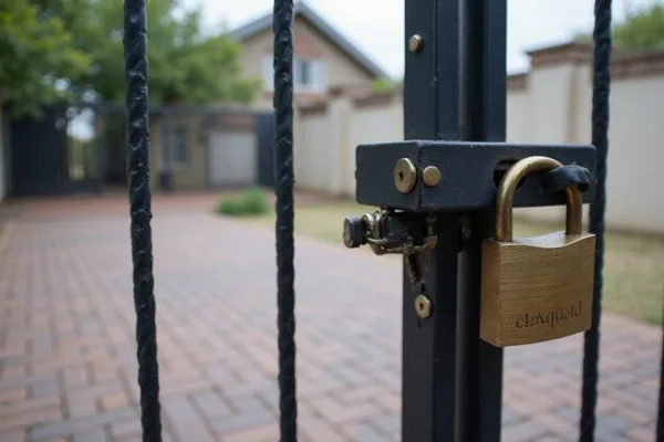 Heavy-duty gate lock and padlock installed on a residential gate in Umhlanga